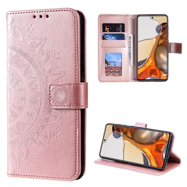 SKALO Xiaomi 11T/11T Pro Mandala lompakkokotelo - Ruusukulta