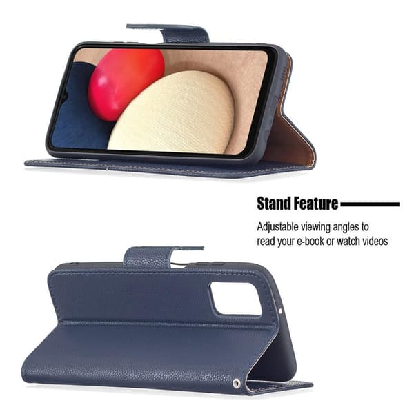 SKALO Samsung A02s / A03s Premium Litchi Flip Cover - Blå