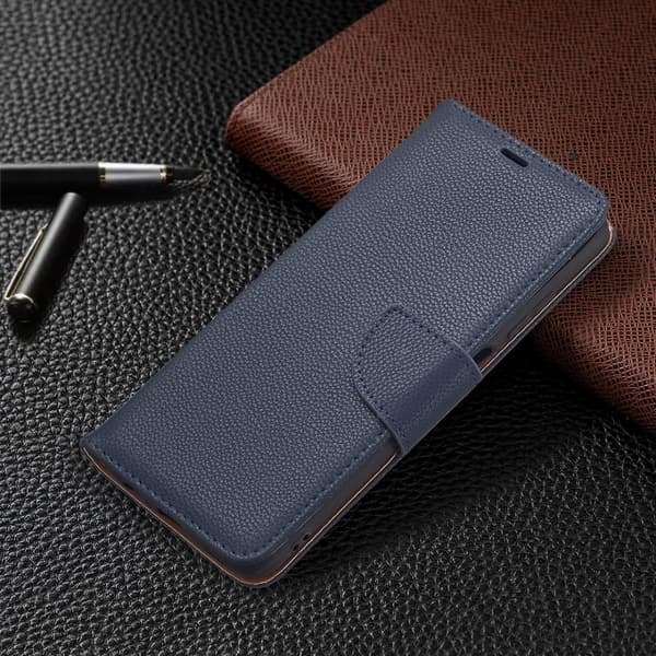 SKALO Samsung A02s / A03s Premium Litchi Flip Cover - Blå