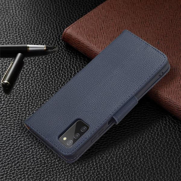 SKALO Samsung A02s / A03s Premium Litchi Flip Cover - Blå