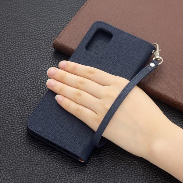 SKALO Samsung A02s / A03s Premium Litchi Flip Cover - Blå