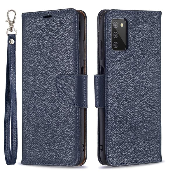 SKALO Samsung A02s / A03s Premium Litchi Flip Cover - Blå