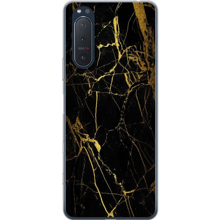 Sony Xperia 5 II Genomskinligt Skal Marble Black&Gold