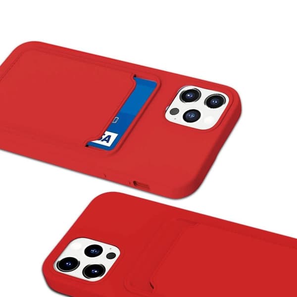 iPhone 12/12 Pro Silikonskal med Korthållare - Röd