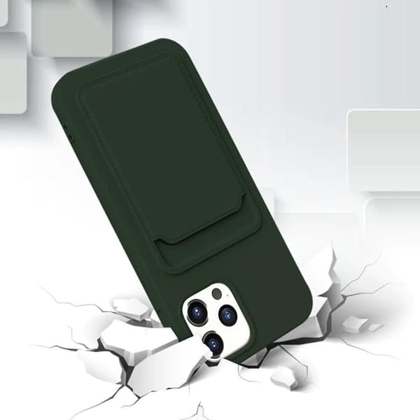 iPhone 12/12 Pro Silikonskal med Korthållare - Militärgrön