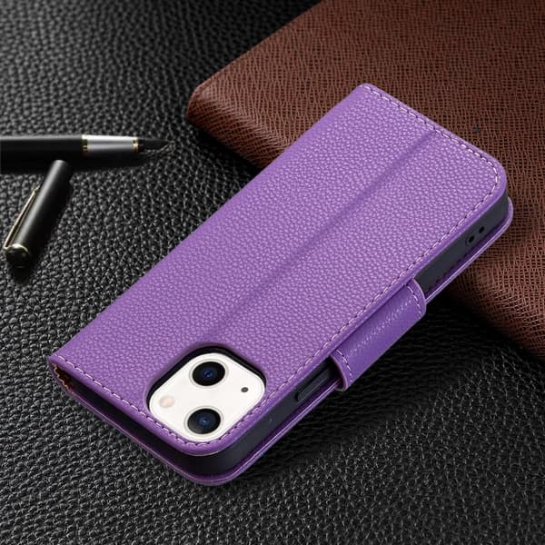 SKALO iPhone 13 Mini Premium Litchi Plånbok - Lila