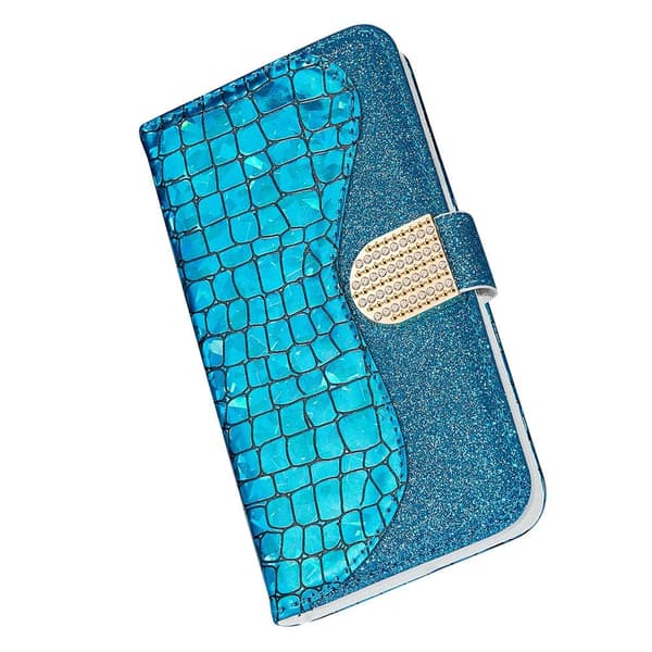 SKALO iPhone 13 Mini Croco Glittery tegnebog etui - Blå