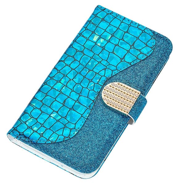SKALO iPhone 13 Mini Croco Glittery tegnebog etui - Blå