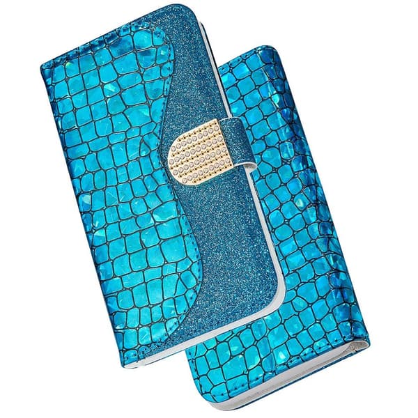 SKALO iPhone 13 Mini Croco Glittery tegnebog etui - Blå