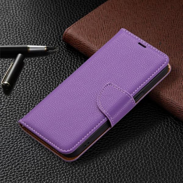 SKALO iPhone 13 Pro Premium Litchi Flip Cover - Lilla