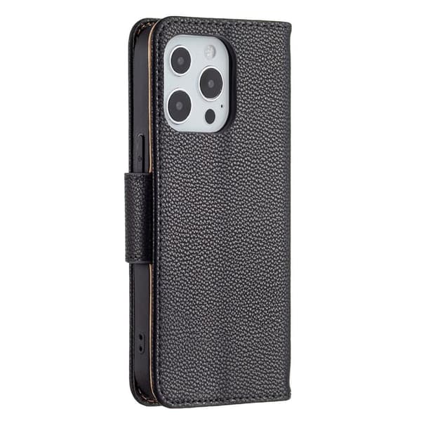 SKALO iPhone 13 Pro Premium Litchi Flip Cover - Sort