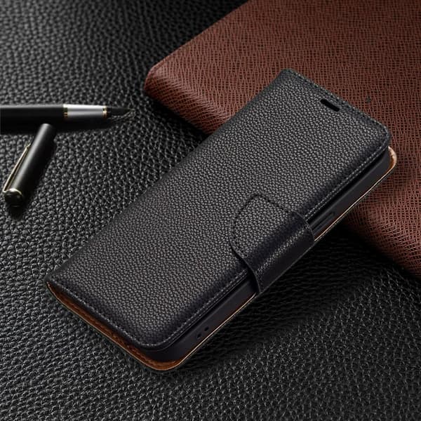 SKALO iPhone 13 Pro Premium Litchi Flip Cover - Sort