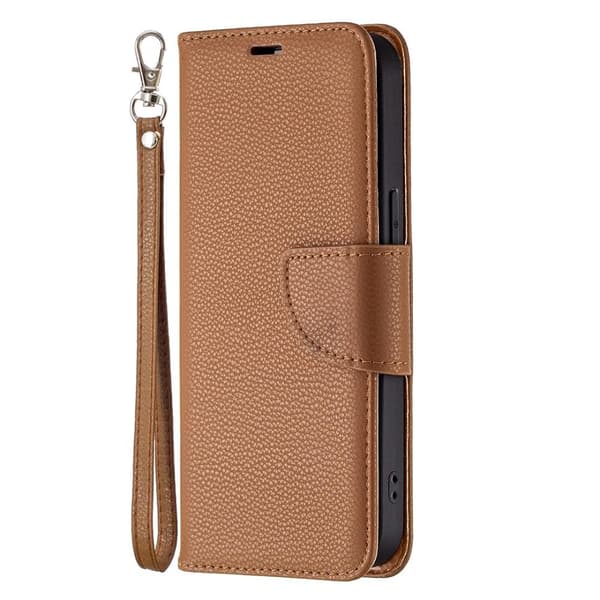 SKALO iPhone 13 Pro Premium Litchi Flip Cover - Brun