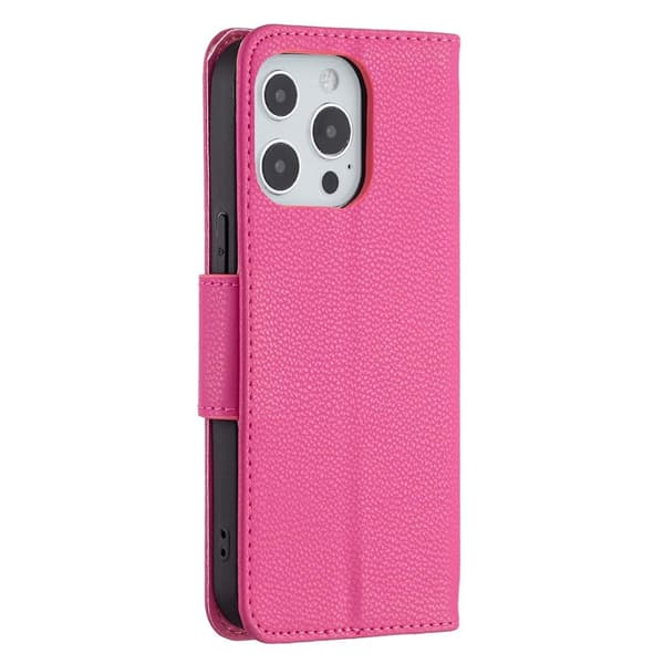 SKALO iPhone 13 Pro Premium Litchi Flip Cover - Cerise