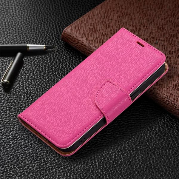 SKALO iPhone 13 Pro Premium Litchi Flip Cover - Cerise