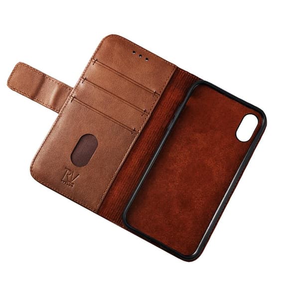 iPhone X/XS Plånboksfodral Läder Rvelon - Brun