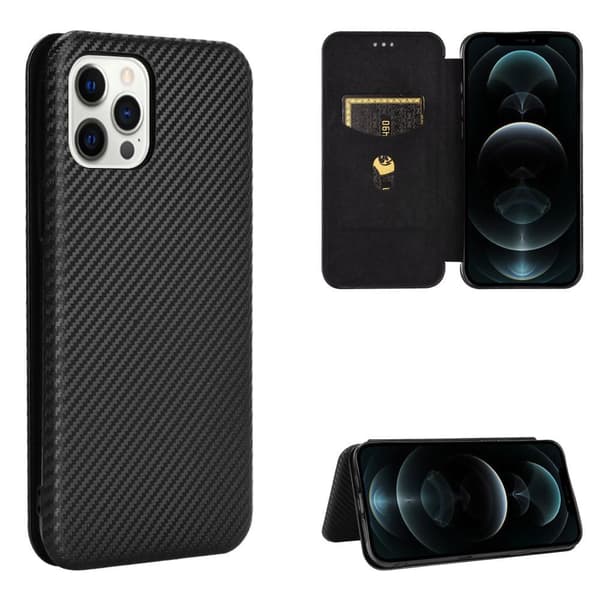 SKALO iPhone 13 Pro Carbon Fiber Lompakkokotelo - Musta