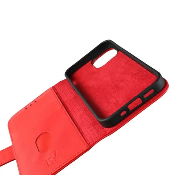 iPhone 13 Mini Plånboksfodral Läder Rvelon - Röd