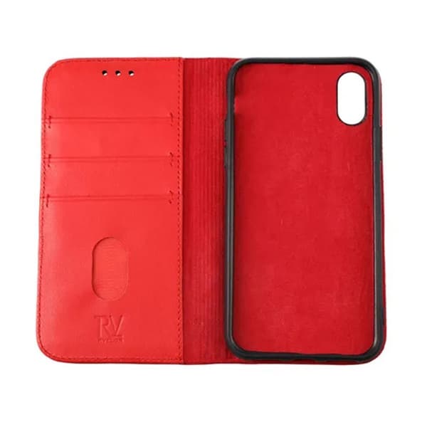 iPhone X/XS Plånboksfodral Läder Rvelon - Röd