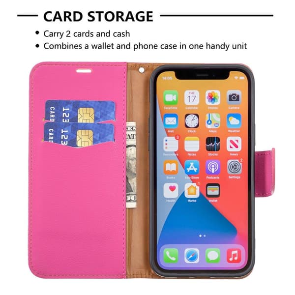 SKALO iPhone 13 Pro Max Premium Litchi Plånbok - Cerise