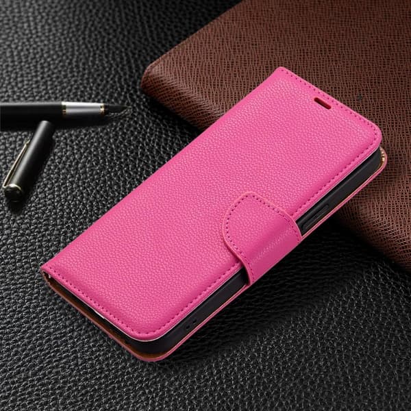 SKALO iPhone 13 Pro Max Premium Litchi Plånbok - Cerise