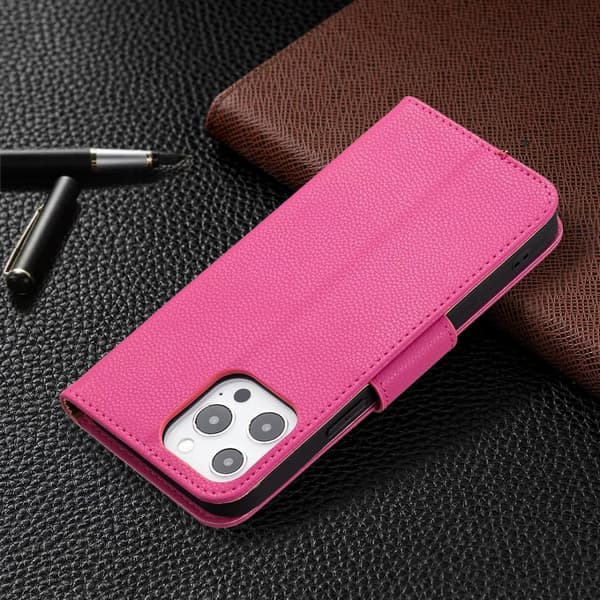 SKALO iPhone 13 Pro Max Premium Litchi Plånbok - Cerise