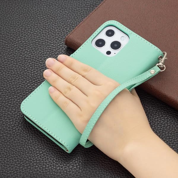 SKALO iPhone 13 Pro Max Premium Litchi Flip Cover - Turkis