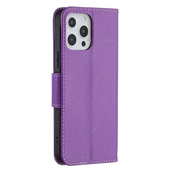 SKALO iPhone 13 Pro Max Premium Litchi Flip Cover - Lilla