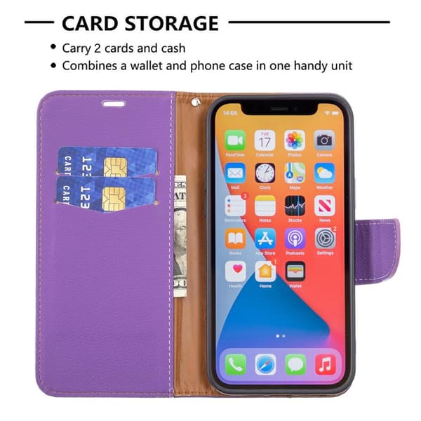 SKALO iPhone 13 Pro Max Premium Litchi Flip Cover - Lilla