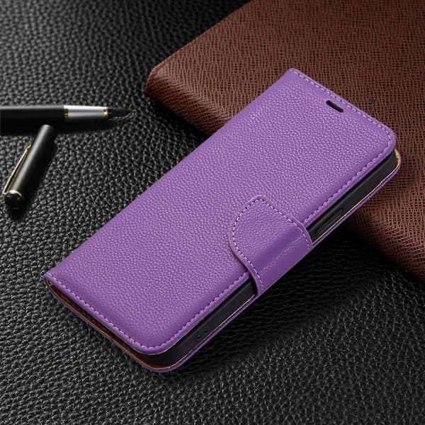 SKALO iPhone 13 Pro Max Premium Litchi Flip Cover - Lilla