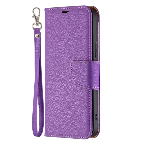SKALO iPhone 13 Pro Max Premium Litchi Flip Cover - Lilla