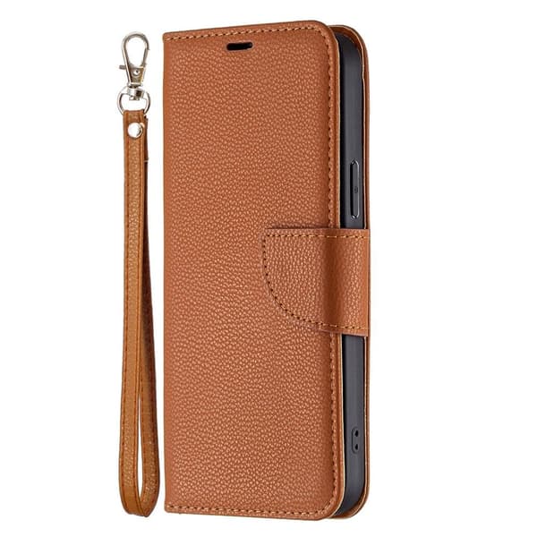 SKALO iPhone 13 Pro Max Premium Litchi Flip Cover - Brun
