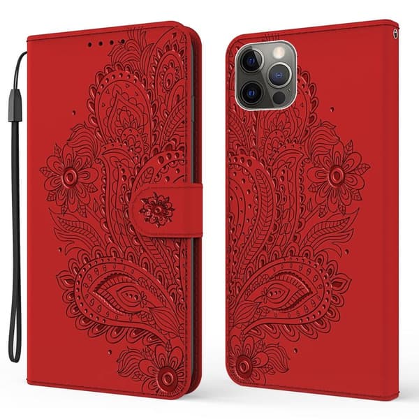 SKALO iPhone 13 Pro Max Mandala Flip Cover - Rød