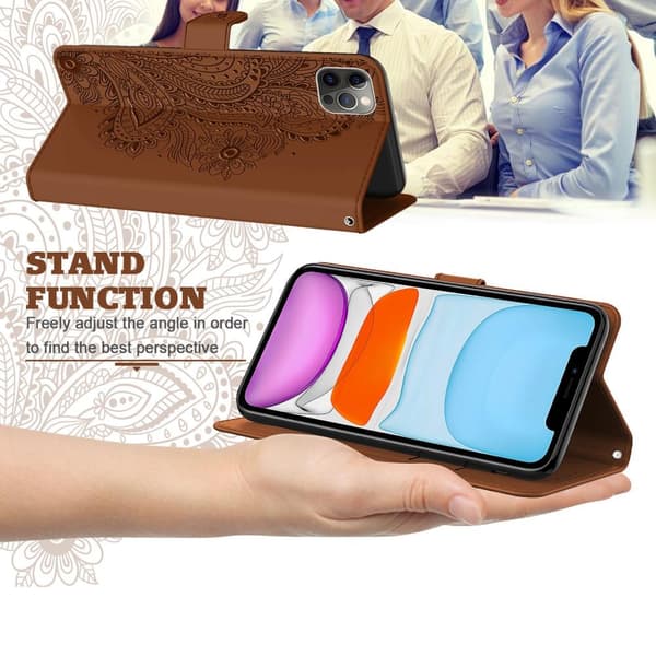 SKALO iPhone 13 Pro Max Mandala Flip Cover - Brun