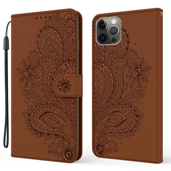 SKALO iPhone 13 Pro Max Mandala Flip Cover - Brun