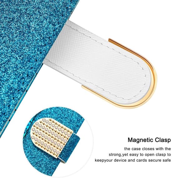 SKALO iPhone 13 Pro Max Croco Glittery tegnebog etui  - Blå