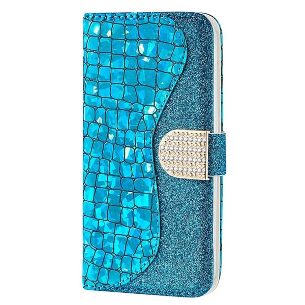 SKALO iPhone 13 Pro Max Croco Glittery tegnebog etui - Blå