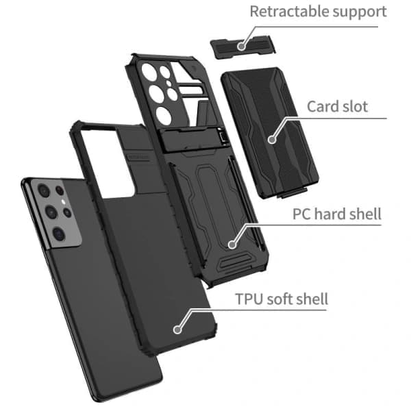 Samsung Galaxy S22 ULTRA 5G, SHOCKPROOF Kansi / kotelo, 2 luottokorttipidikettä