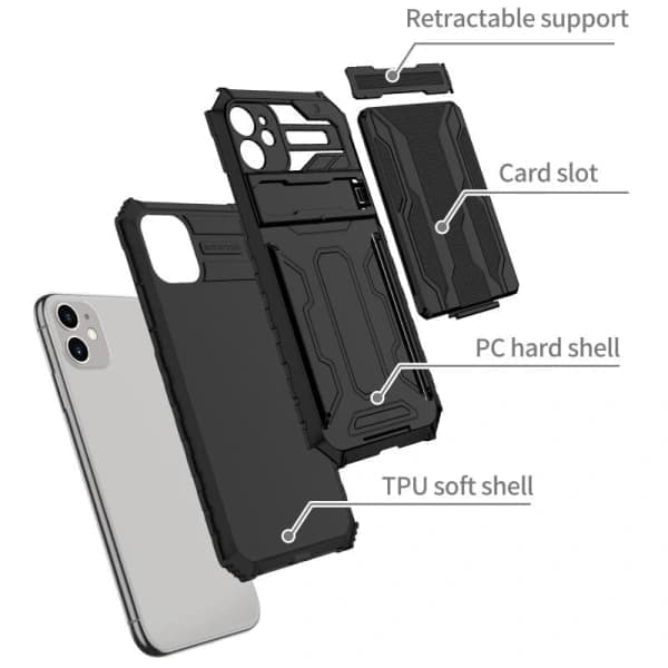 Iphone 11 Fodral/Skal med 3 kreditkortshållare -Anti-Shock Armor Kickstand