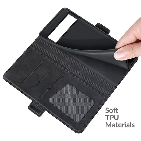 SKALO Google Pixel 6 Premium Wallet Lompakkokotelo - Musta
