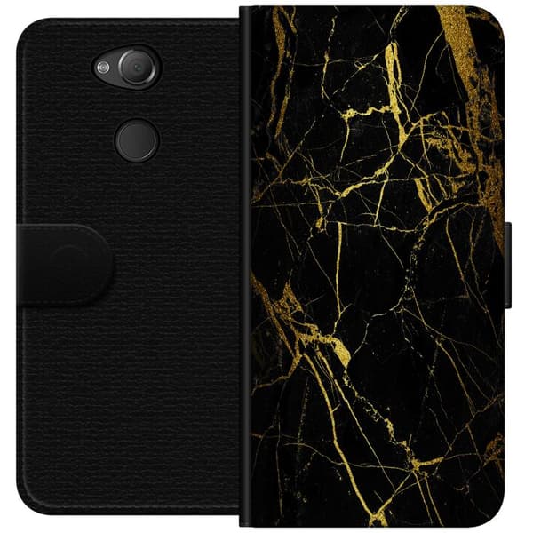 Sony Xperia XA2 Lompakkokotelo Marmori Musta & Kulta