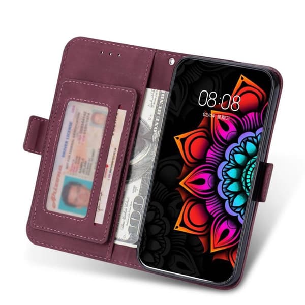 Flower wallet cover 4-kort Samsung Galaxy S22 Ultra - Bordeaux