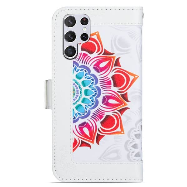 Flower wallet cover 4-kort Samsung Galaxy S22 Ultra - Hvid