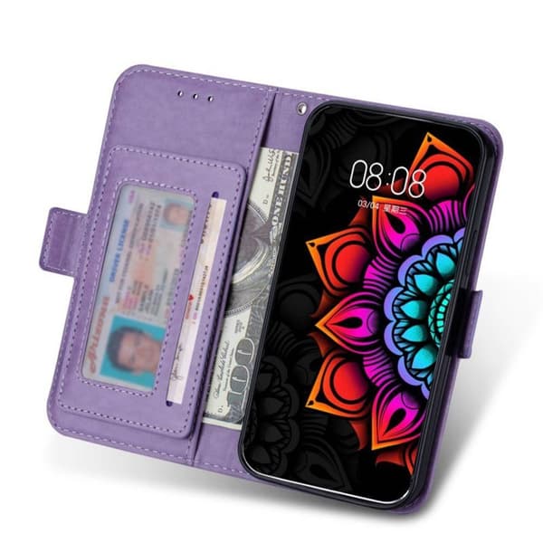 Flower wallet cover 4-kort Samsung Galaxy S22 Ultra - Lilla