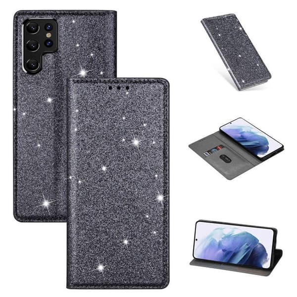 Glitter Smart FlipCase Samsung Galaxy S22 Ultra : farve - Grå
