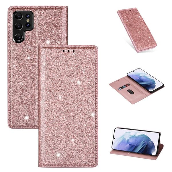 Glitter Smart FlipCase Samsung Galaxy S22 Ultra : Farge - Rose