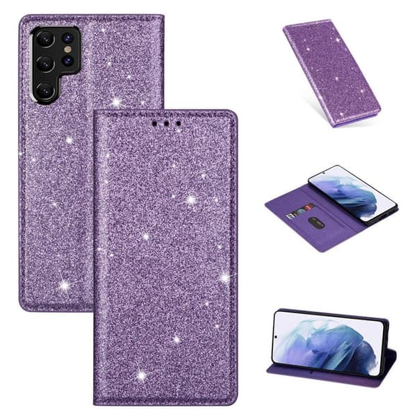 Glitter Smart FlipCase Samsung Galaxy S22 Ultra : farve - lilla