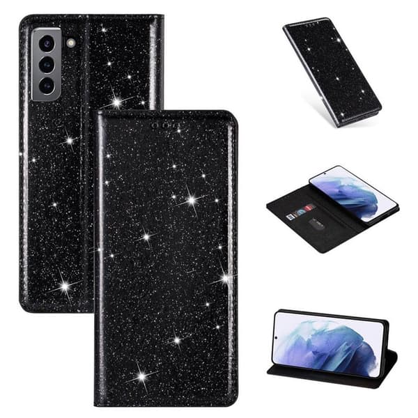Glitter Smart FlipCase Samsung Galaxy S22 : Farge - Svart