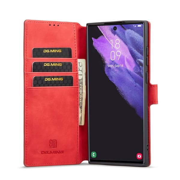 DG-Ming Wallet 3-kort Samsung Galaxy S22 Ultra : farve - rød