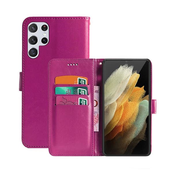 Lommebokdeksel 3-kort Samsung Galaxy S22 Ultra : Farge - Rosa